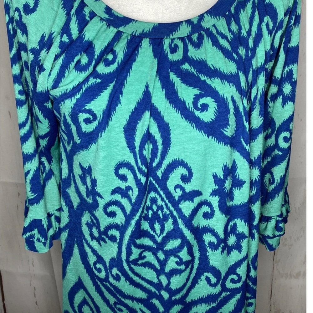 Lily pad Women Tunic Top Blouse Top Blue Teal Size medium 3/4 Sleeve G - Picture 2 of 11